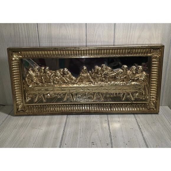 Vtg The LAST SUPPER 3D Wall Gold Art Picture Religious Home Decor Jesus - Picture 1 of 7